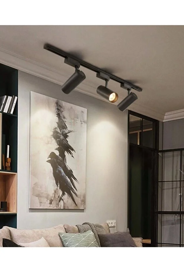 Led Siyah Kasa Günışığı 1 Metre Raylı 3'lü 30w Ray Spot Vitrin Mağaza Armatürü Gün Işığı